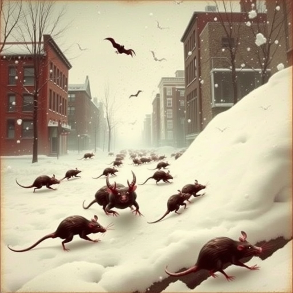 Demon rats invading Boston, 60s, Satan, blizzard