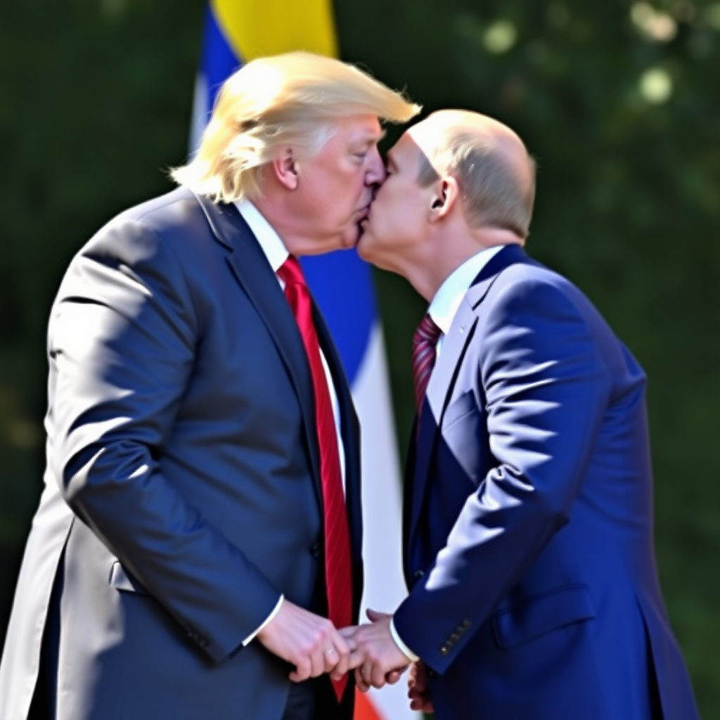 Donald Trump and Vladimir Putin kissing