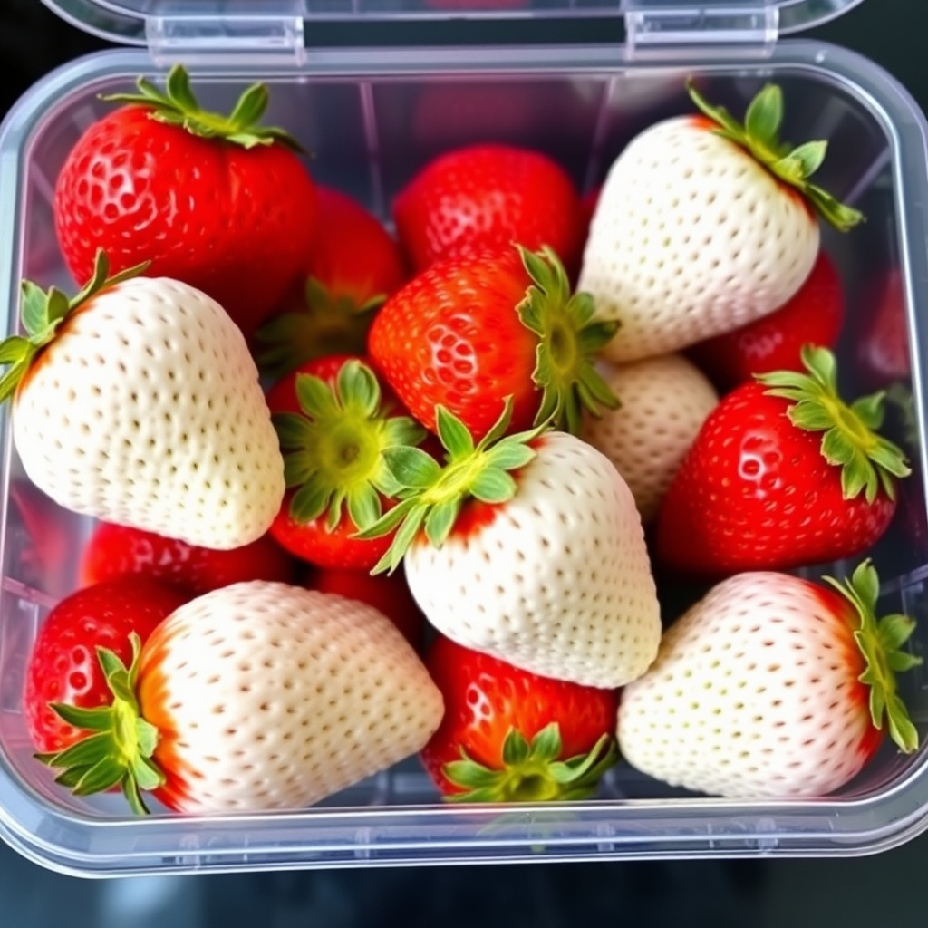 tropical bliss strawberries fraises white strawberries in a plastic container