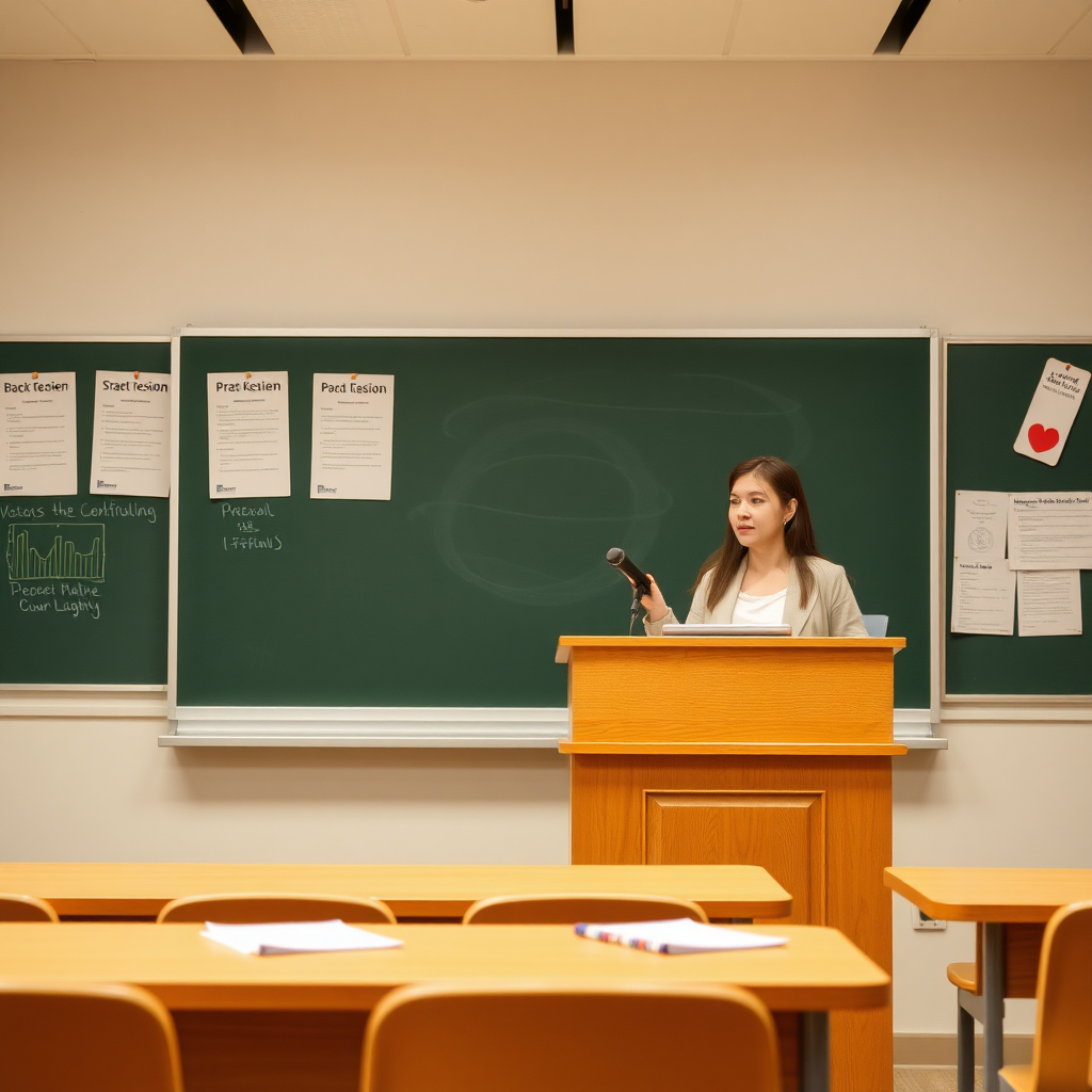 Teacher's image, classroom podium