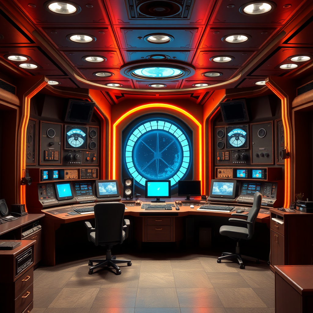 tardis control room in the style of white n.a.s.a. control room