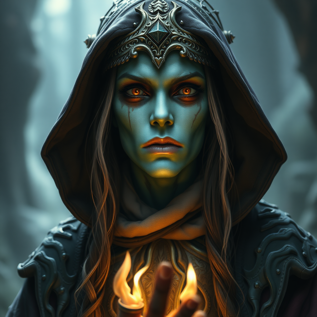 In the world of the role-playing game Dungeons and Dragons, a human priest of Talona, goddess of poisons, must appear malevolent yet remain human. photorealistic, high definition