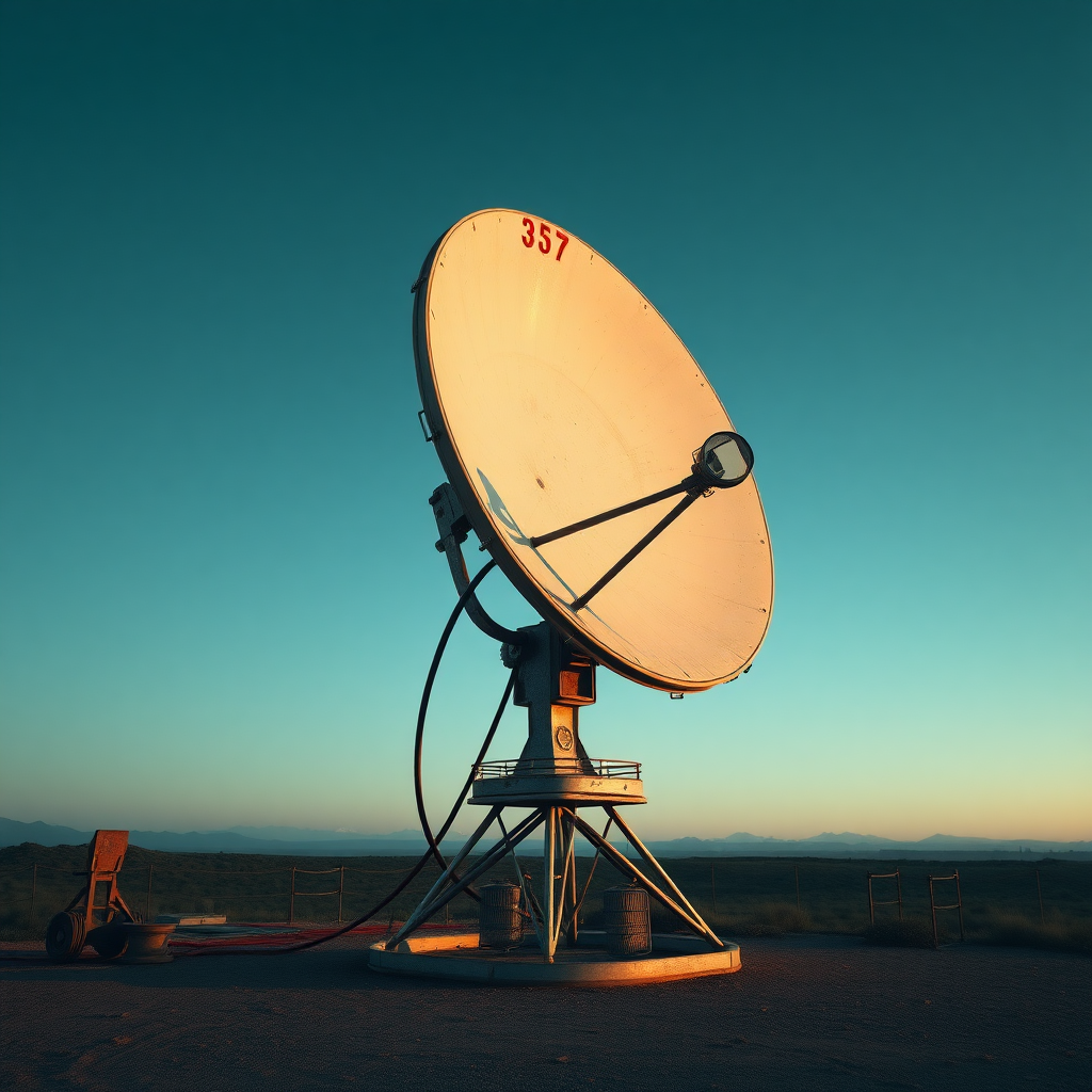 a rustic vintage futuristic satellite dish on a stand