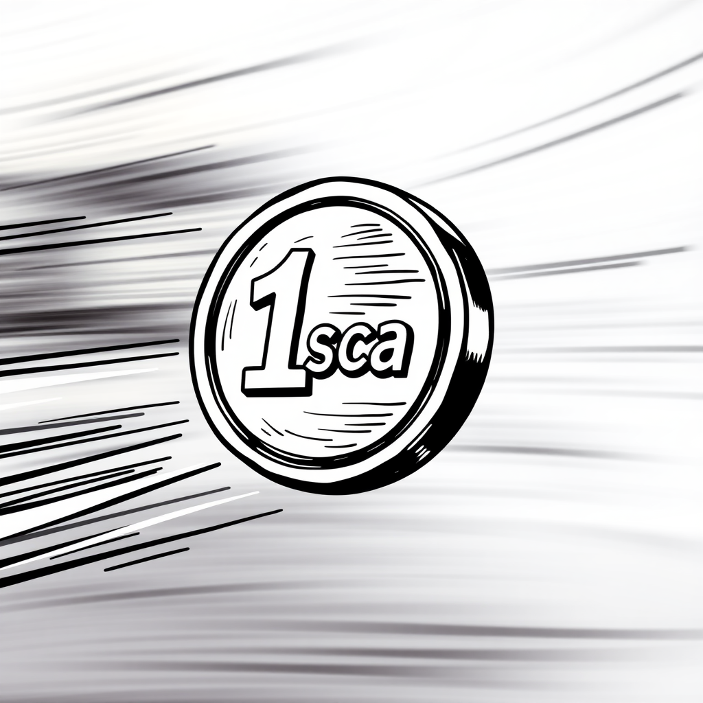 A token moving fast to the right with the engraving "1 scan"  
In the style of a comic icon in black ink only