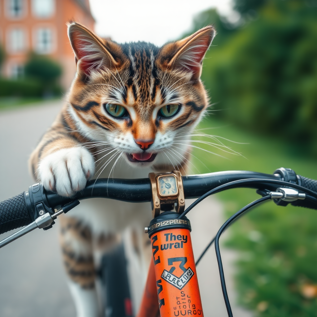 cat biting bicycle