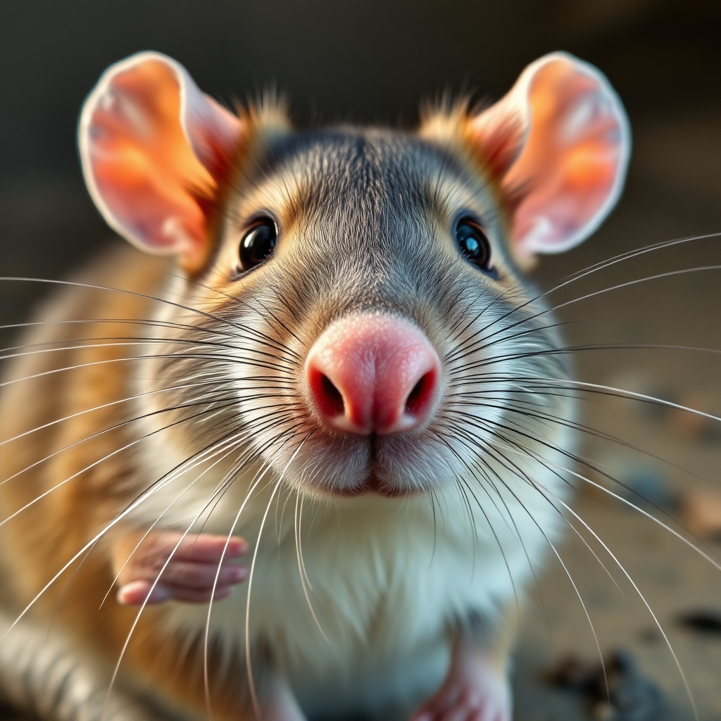 A photo of a rat with a cartoonishly big human nose