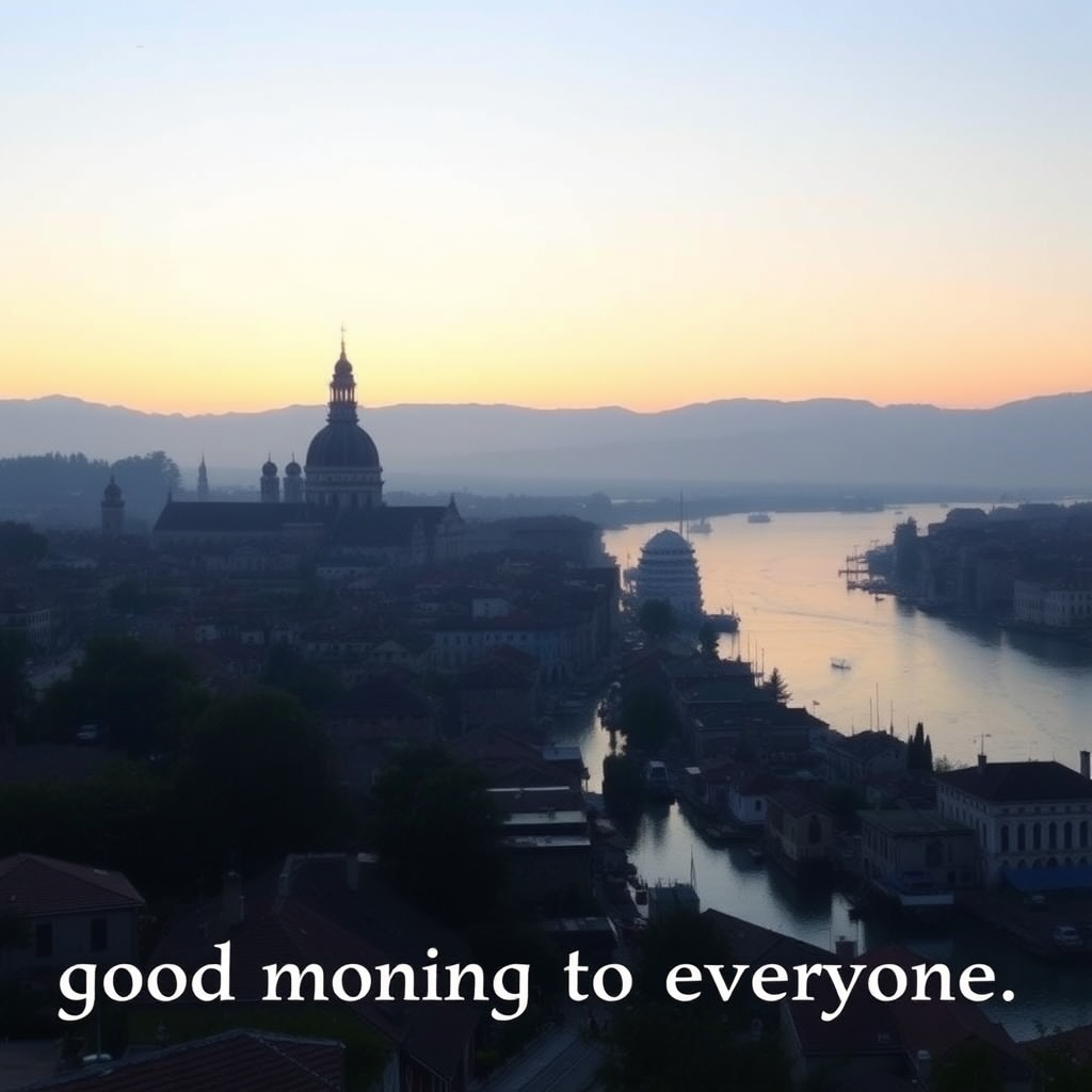 Veneto landscape at dawn, text "good morning to everyone"