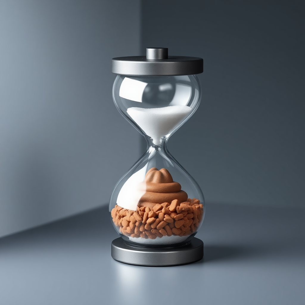 An image of a rotatable water saving shower timer hourglass showing a pile of poo as an icon