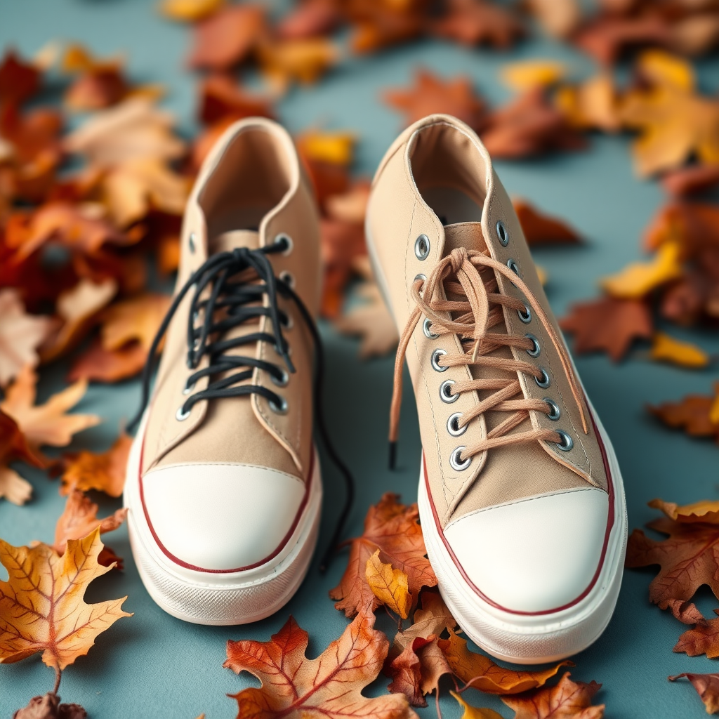 shoes shot in the style of an image for a website - so brand new shoes on a simple colourful background - ideally a rustic autumn colour