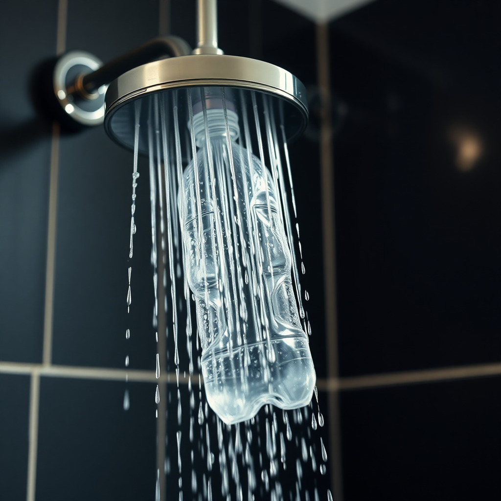 A shower where the showerhead is a plastic water bottle. That is, the water comes out of a bottle.