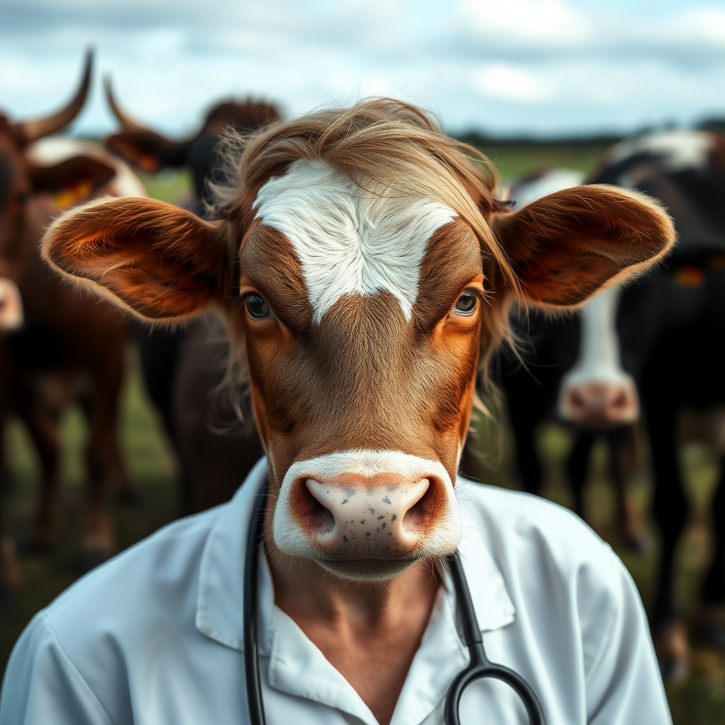 Danish female, cattle veterinarian, frontal view