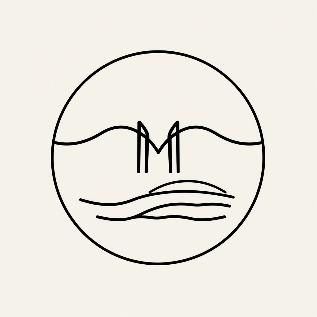 Make a simple logo for a repository of places and activities to do in Montevideo, Uruguay. Make sure to include an M. Make the lines in black.