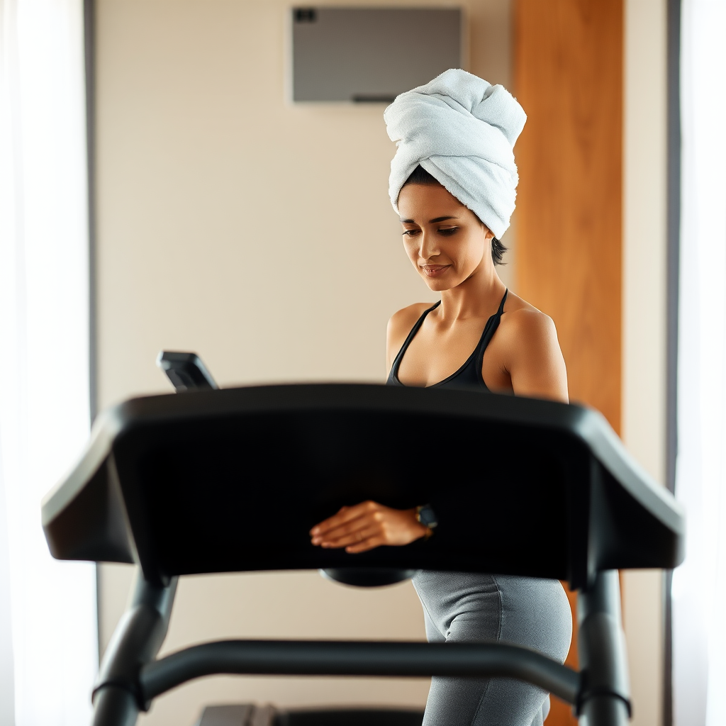 Indian wife, towel head, working out on treadmill