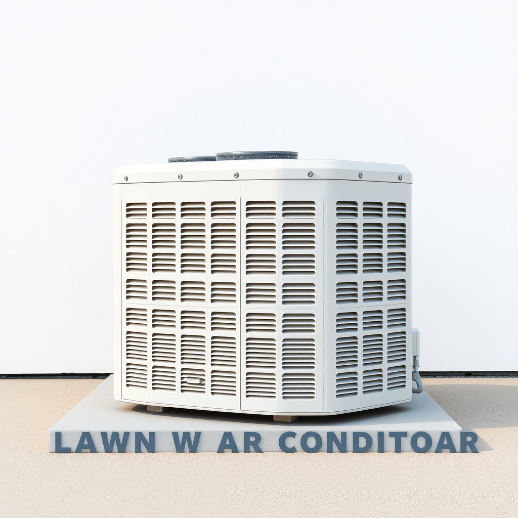 A simple, high-resolution, realistic image of a standard residential outdoor air conditioning unit or condenser. The unit should be placed on a flat surface, such as a concrete pad. The unit should be a neutral color like white, beige, or gray. The image should have a plain, uncluttered background to serve as a generic stock photo. The image should not contain any text.