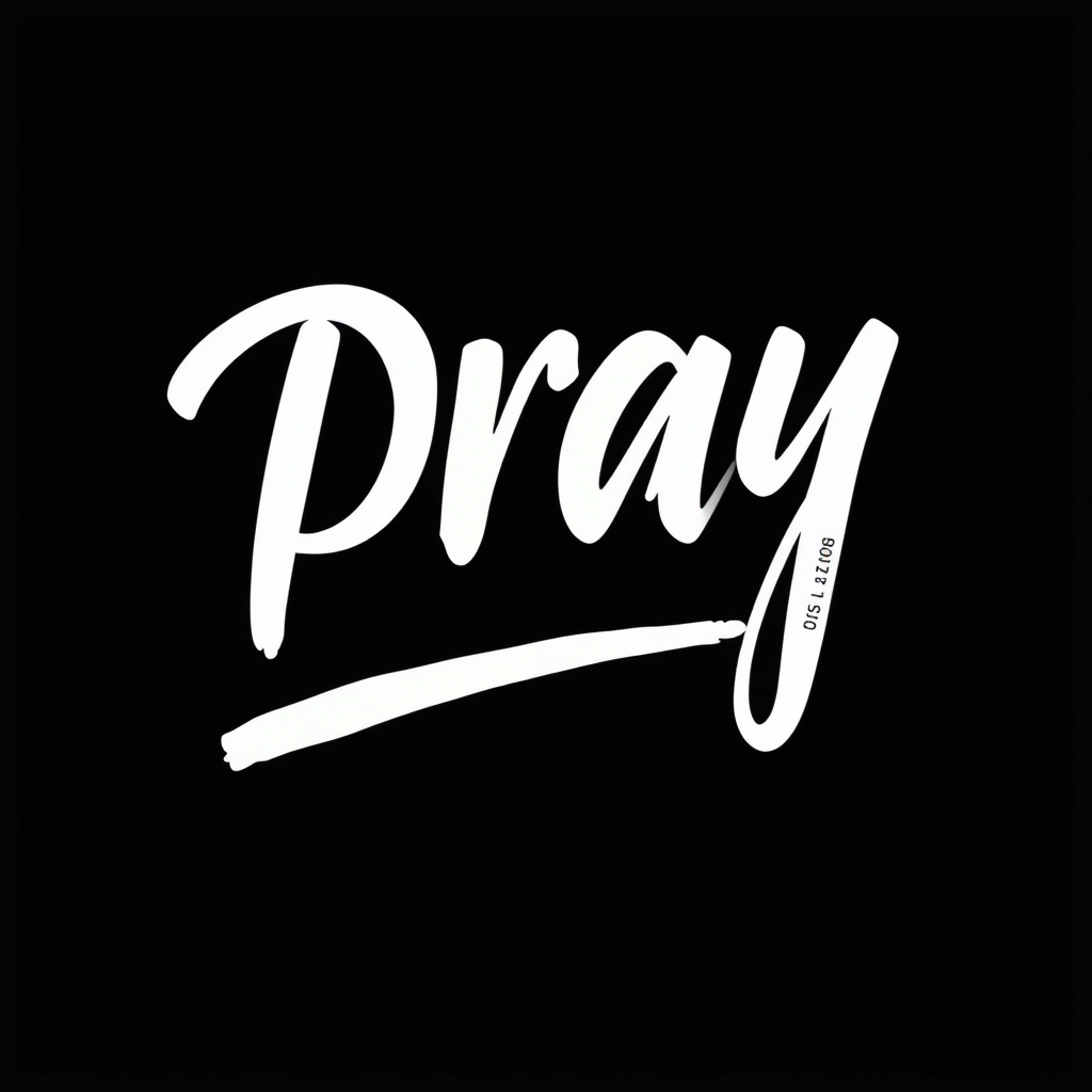 "Pray" with a sharp font on a black background and with font.