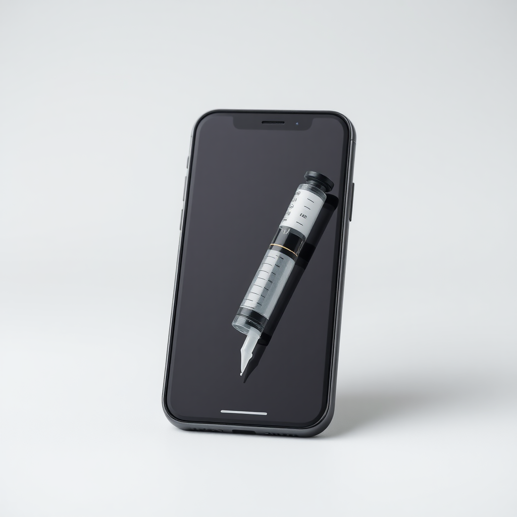 A phone and fat syringe hybrid, the phone with its bottom made of syringe,