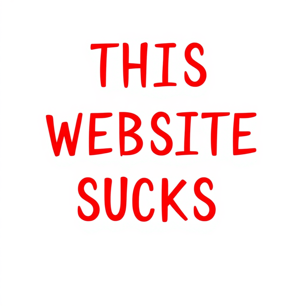 a simple monotype red text against a white background reading "THIS WEBSITE SUCKS"