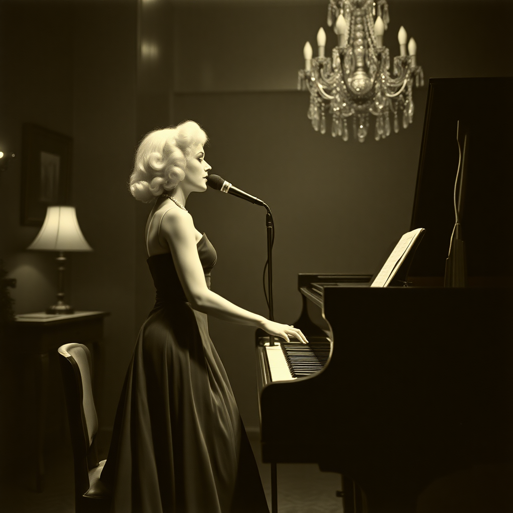 pearl's a singer - she stands up when she plays the piano - in a nightclub in 1930s Berlin