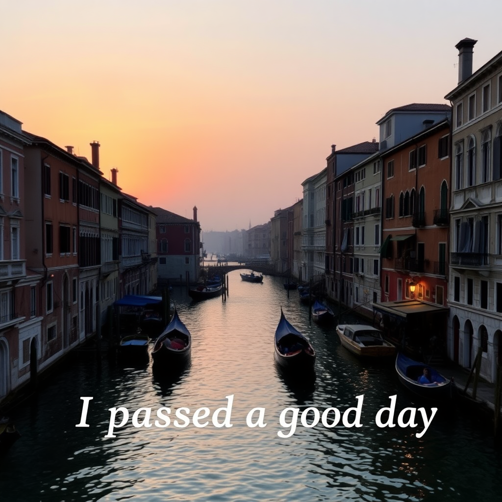 Venetian landscape with the dawn, text "I passed a good day"