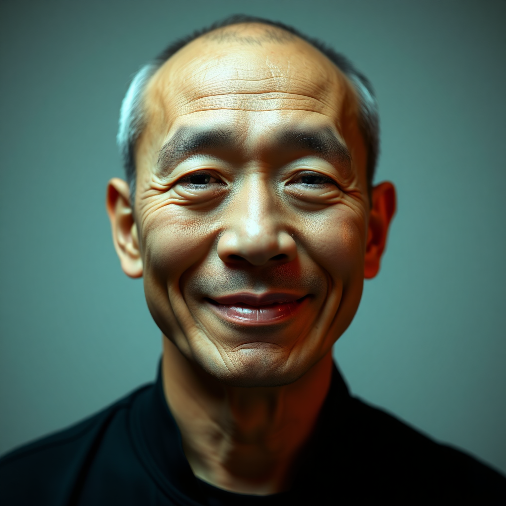 face of a 38-year-old man, asian, closed-mouth smile