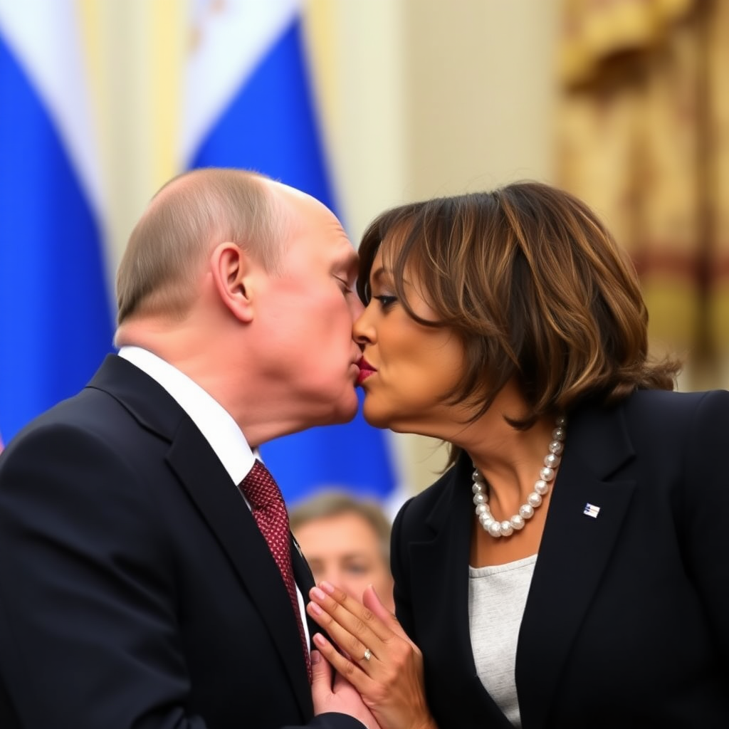 Kamala Harris and Putin kissing.