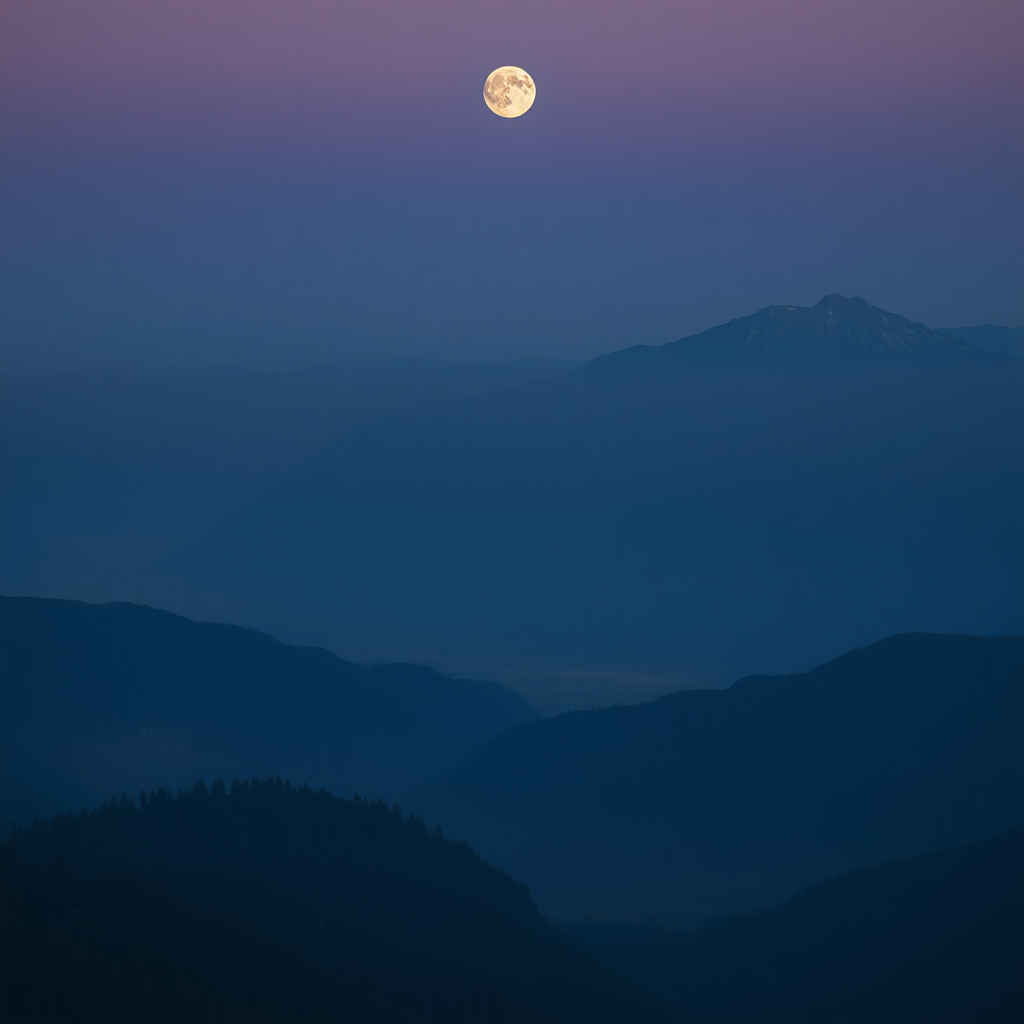 A landscape with the moon, high-definition photo, vast scenery