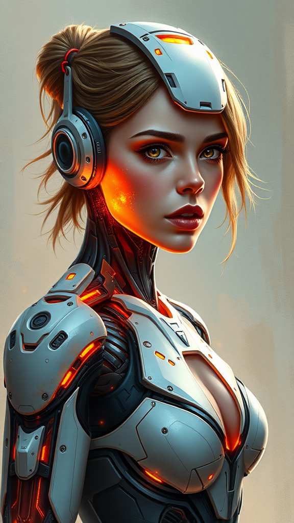 Emma Watson as a beautiful cyborg-person with a burning passion inside, hourglass slim figure, sci-fi, highly detailed, digital painting, artstation, concept art, smooth, sharp focus, illustration