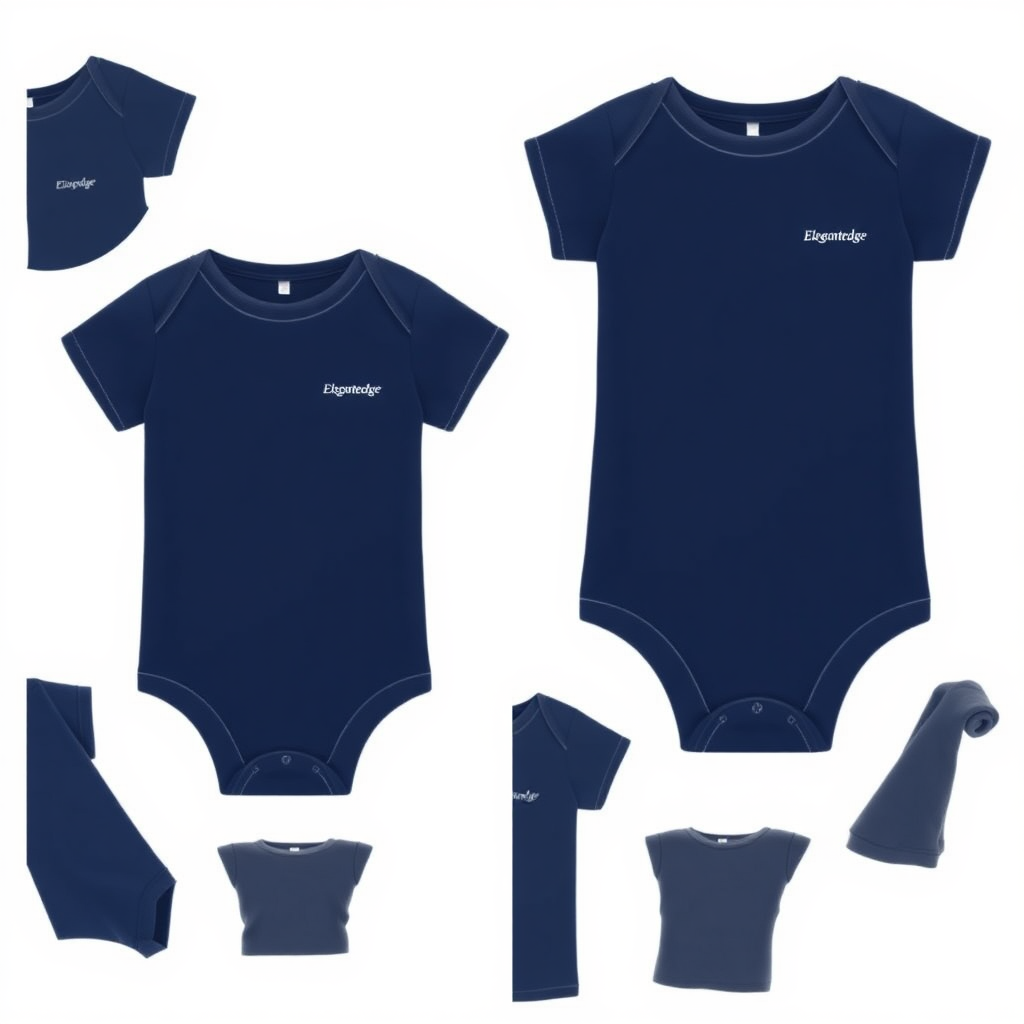 **Prompt for 3D Modeling Icon - Boys' Short Sleeve Crewneck Bodysuits for Elegantedge:**

Design a stylish 3D icon for **boys' short sleeve crewneck bodysuits** under the **Elegantedge** brand. The bodysuit should have a comfortable, fitted silhouette with clean lines and smooth edges, emphasizing premium fabric and durability. Highlight practical details like snap closures at the bottom, a simple crewneck, and soft seams, ensuring both comfort and versatility for active toddlers.

The **Elegantedge** branding should be subtly placed on the chest or sleeve in a modern, bold font, reflecting a blend of elegance and youthful energy. Use a neutral or slightly bold color palette (navy, grey, or white) to convey a timeless yet edgy look, making it perfect for everyday wear. The overall design should embody **Elegantedge's** commitment to high-quality, stylish essentials for boys.