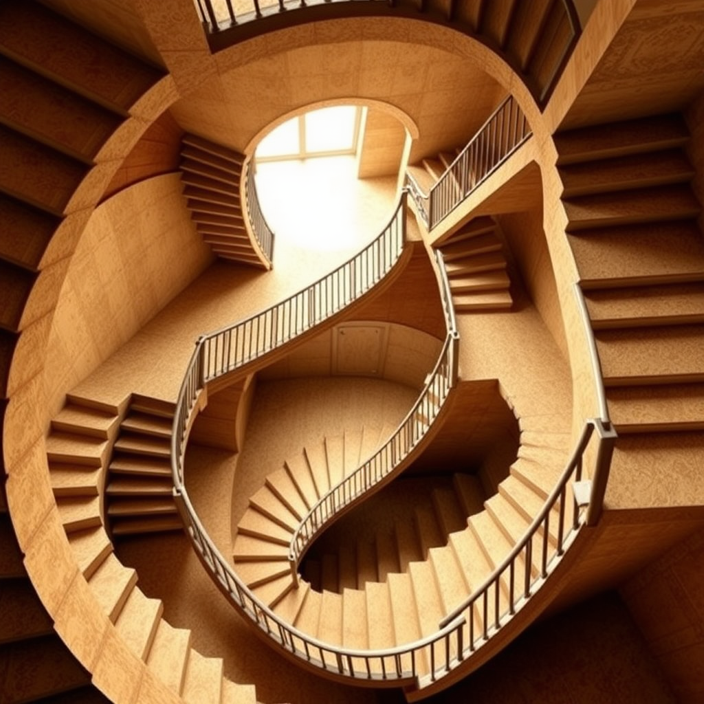 Create a picture in "Maxfield Escher" style with staircases.