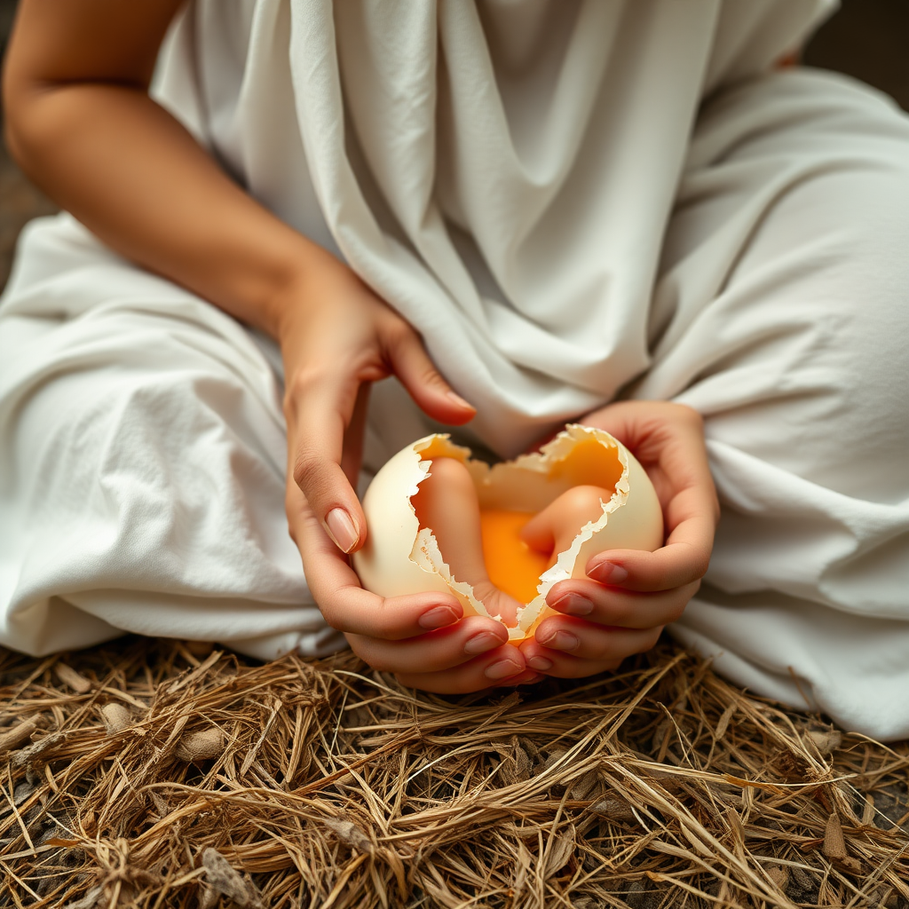 Woman giving birth to an egg