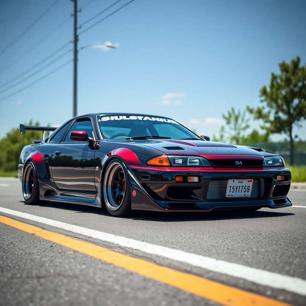 concept tuner nissan silvia s14 the car is parked on the side of the road, inspired by Taiyō Matsumoto, tumblr, restomod, nd4, c4