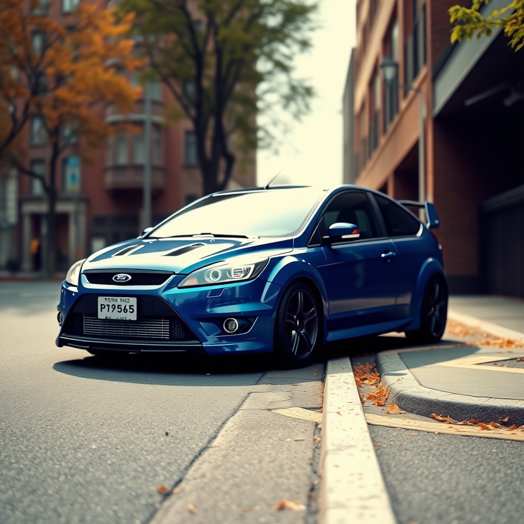 #AIart #flux1 #aiart #aiphotography #photorealism #flux1pro Ford Focus RS 2009 car is parked on the side of the road, inspired by Taiyō Matsumoto, tumblr, restomod, nd4, c4