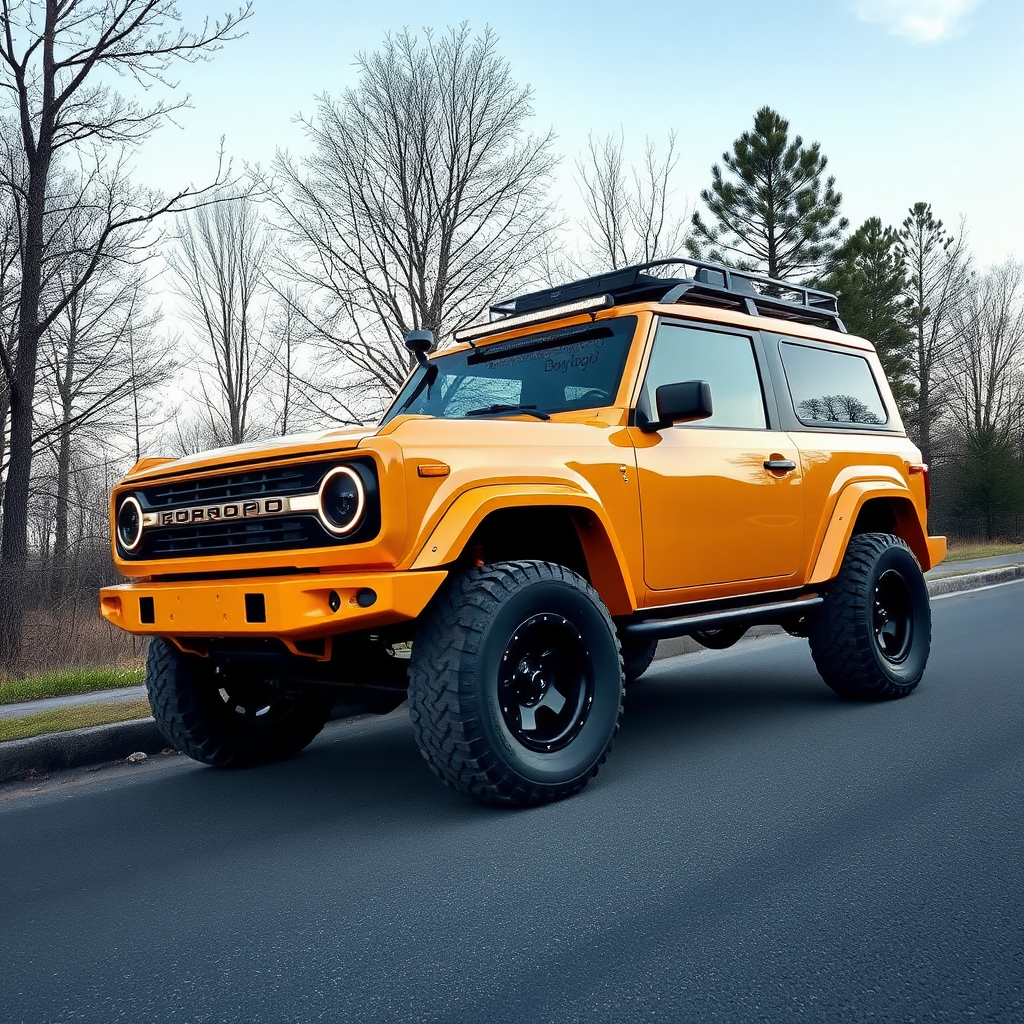 Concept Ford Bronco the 4x4 car is parked on the side of the road, inspired by Taiyō Matsumoto, tumblr, restomod, nd4, c4