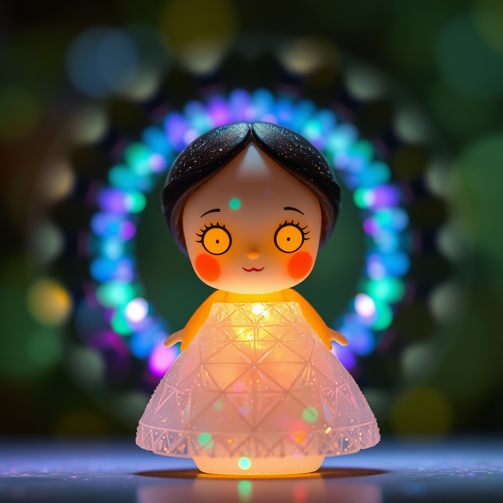 doll, aura, Bokeh, abstract, mandelbulb fractal, fractal, brilliant colors, glittering, translucent, mother of pearl, opal, iridescent, natural, glowing, sacred geometry, glitch, interdimensional