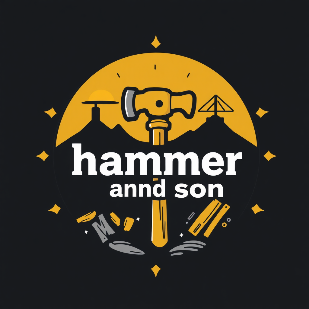 a logo for a youtube channel named "hammer and son". it should be construction related.