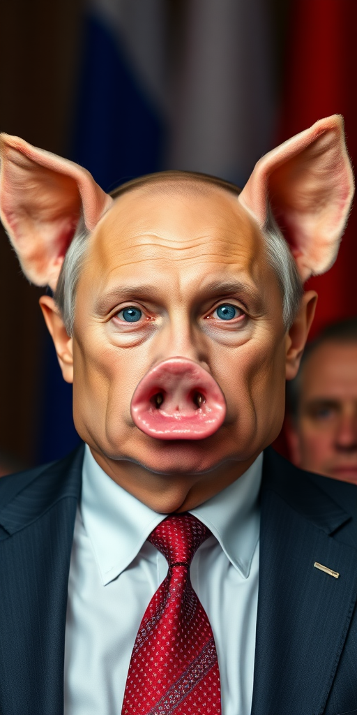 Putin with pig nose, pig ears.