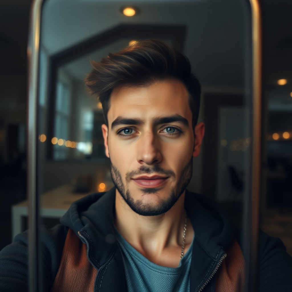 iphone selfie of an attractive 30 year old man, realistic