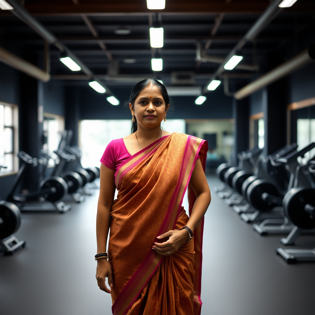 South Indian housewife, standing in gym