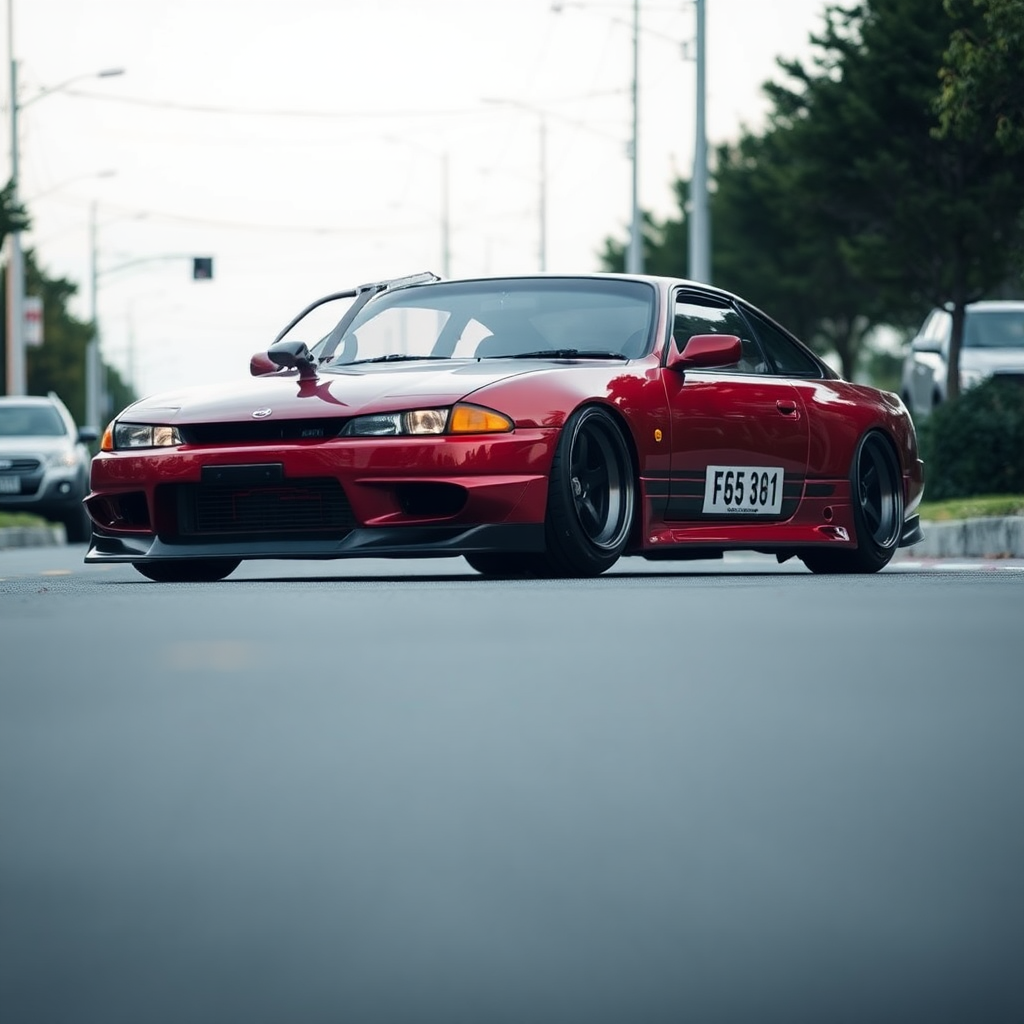 Nissan Silvia S14 the car is parked on the side of the road, inspired by Taiyō Matsumoto, Tumblr, restomod, ND4, C4