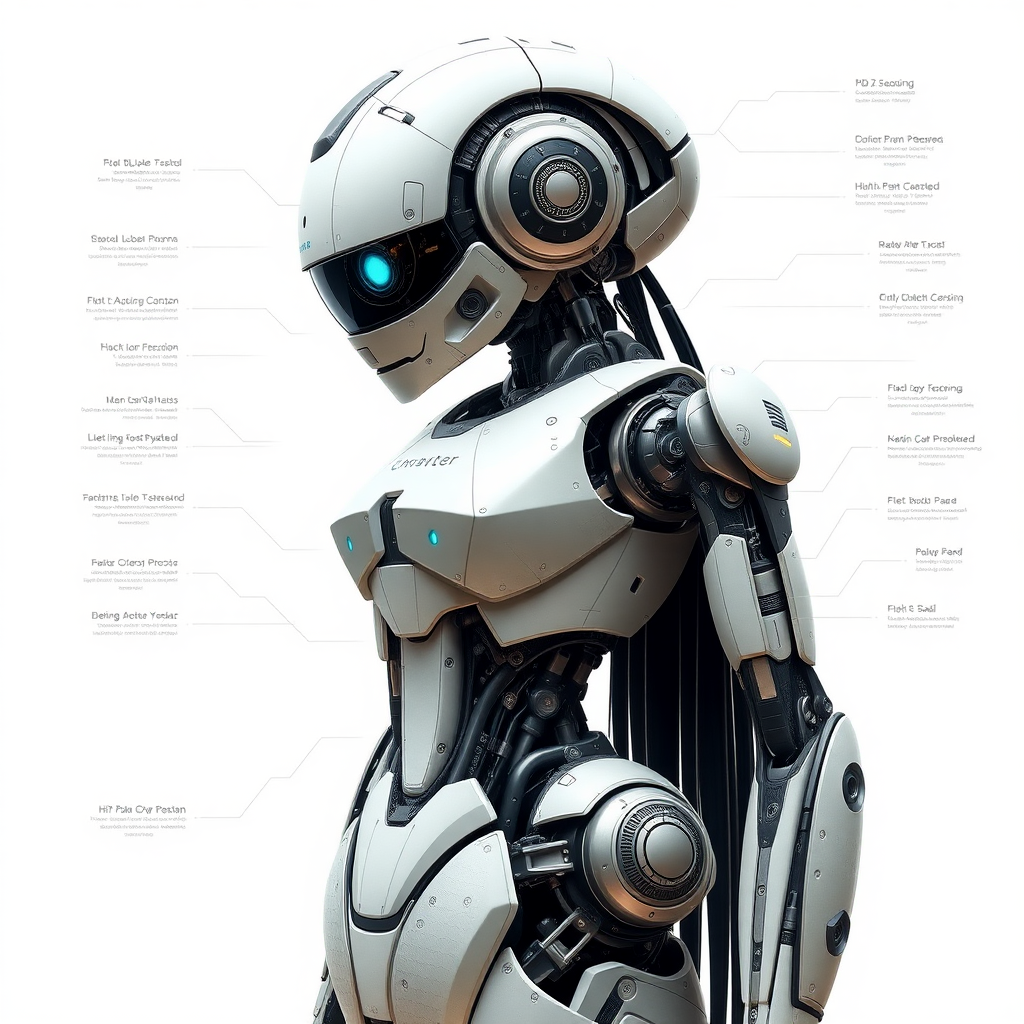 Woman robot full body technical schematic