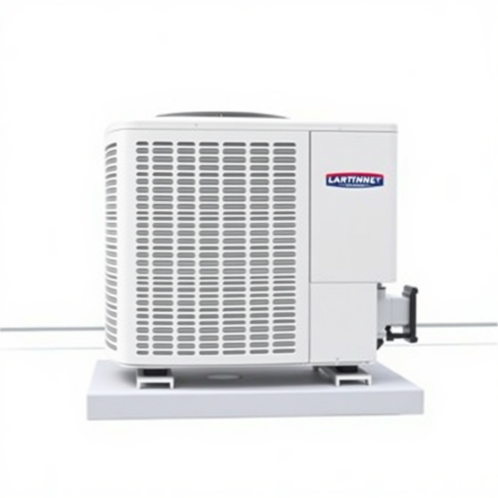 A simple, high-resolution, realistic photo of a standard residential outdoor air conditioning unit or condenser. The unit should be placed on a flat surface. The unit should be a neutral color. Plain, uncluttered background. No text.