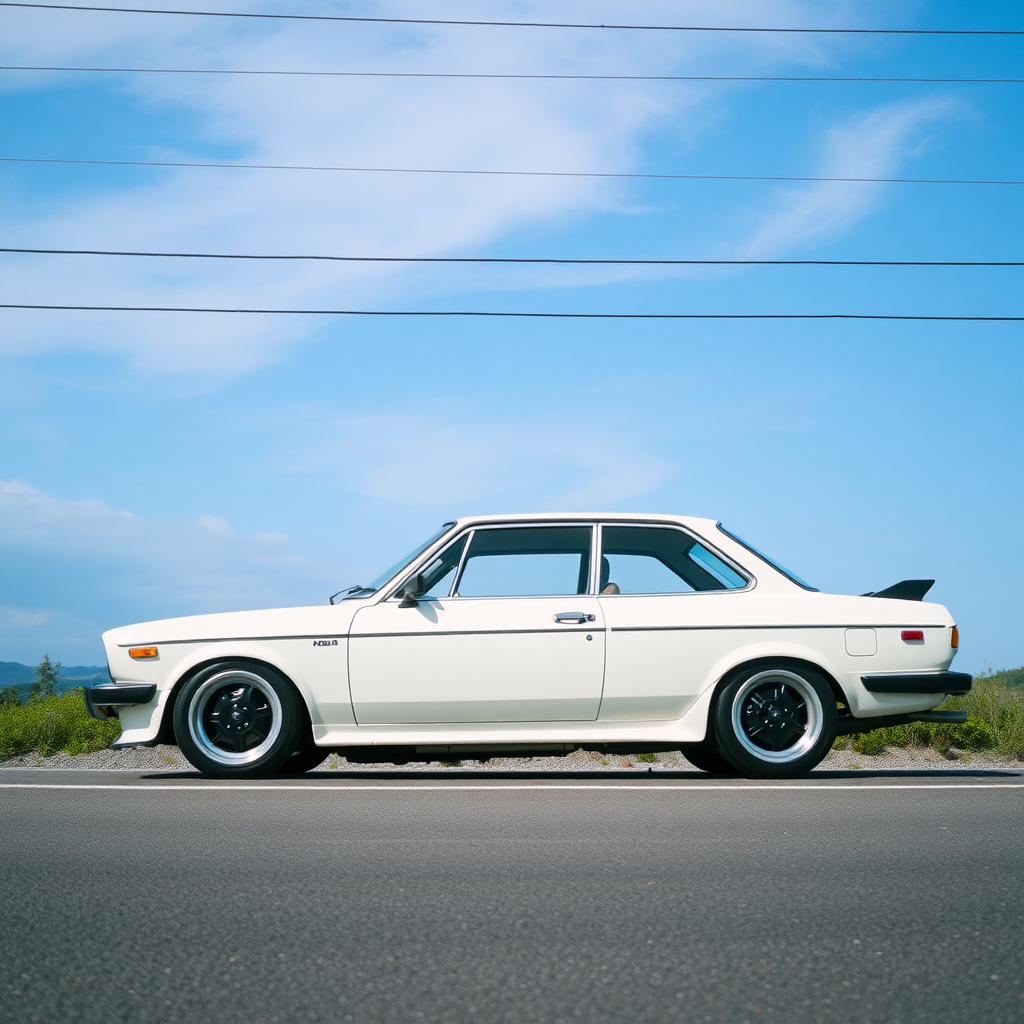 the car is parked on the side of the road, inspired by Taiyō Matsumoto, tumblr, restomod, nd4, c4