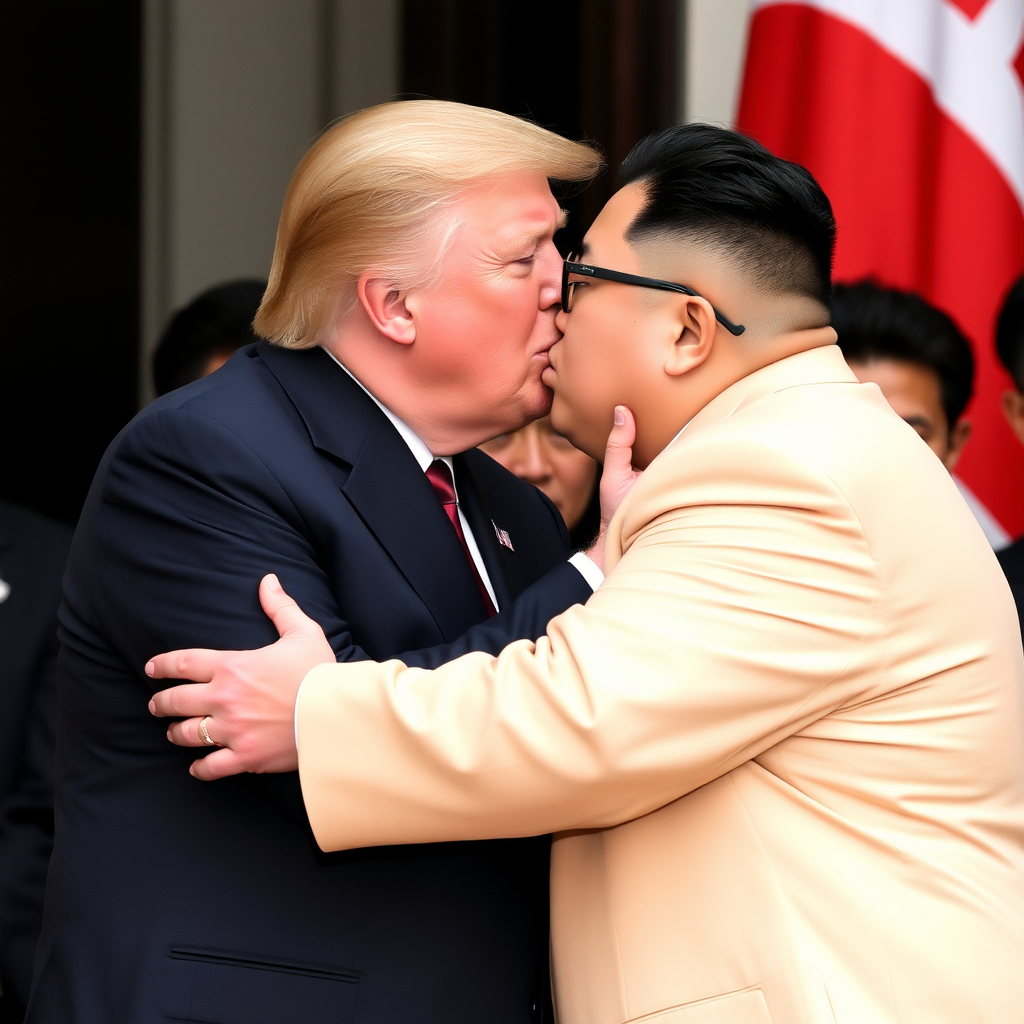 Donald Trump and Kim Jong Un kissing