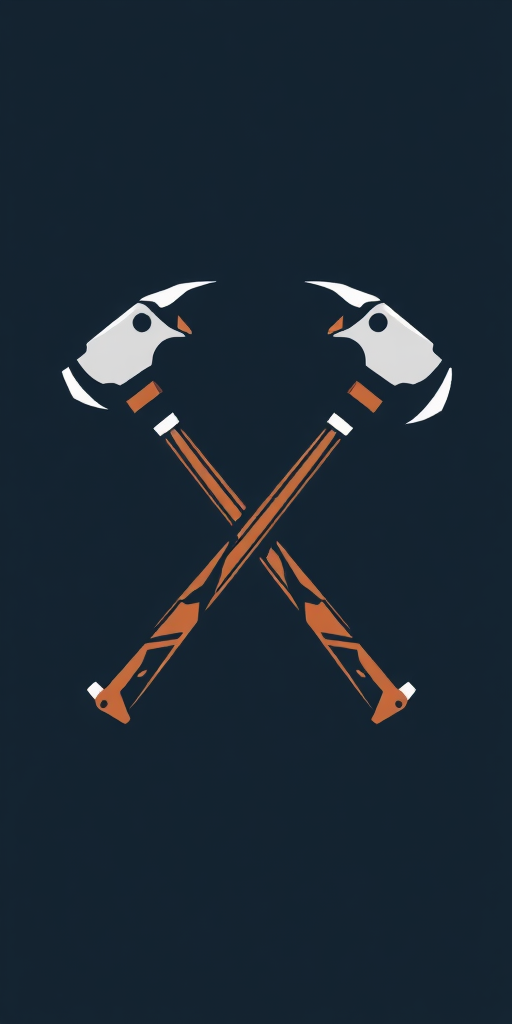 two claw hammers crossed, on a solid background, for a logo