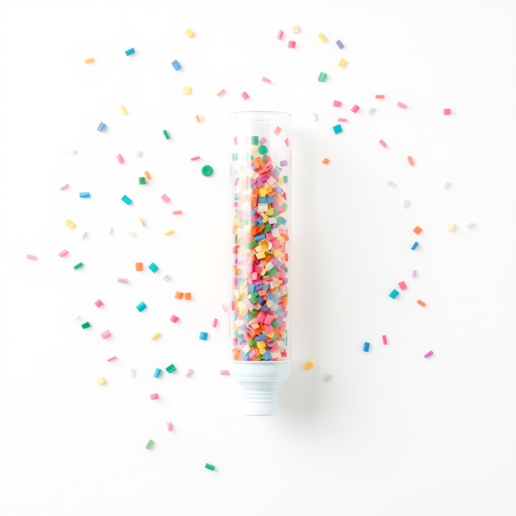 beautiful tube of confetti, white background