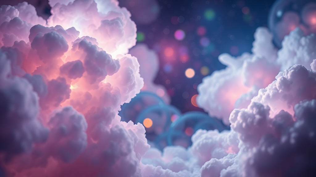 mandelbulb clouds, microscopy, Low Key Lighting, dreamscape, nebula, Bokeh, abstract, brilliant colors, glittering, translucent, iridescent, glowing, artistic photo, panoramic, airy, original, experimental, interdimensional, generative art, fractal