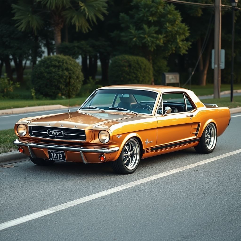 the car is parked on the side of the road, inspired by Taiyō Matsumoto, tumblr, restomod, nd4, c4 metallic shine classic american low rider ford mustang