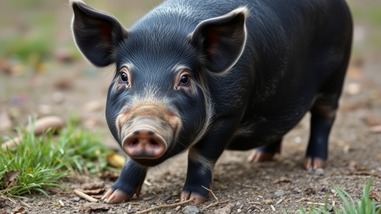 photo, red-eyes dark pig, full body