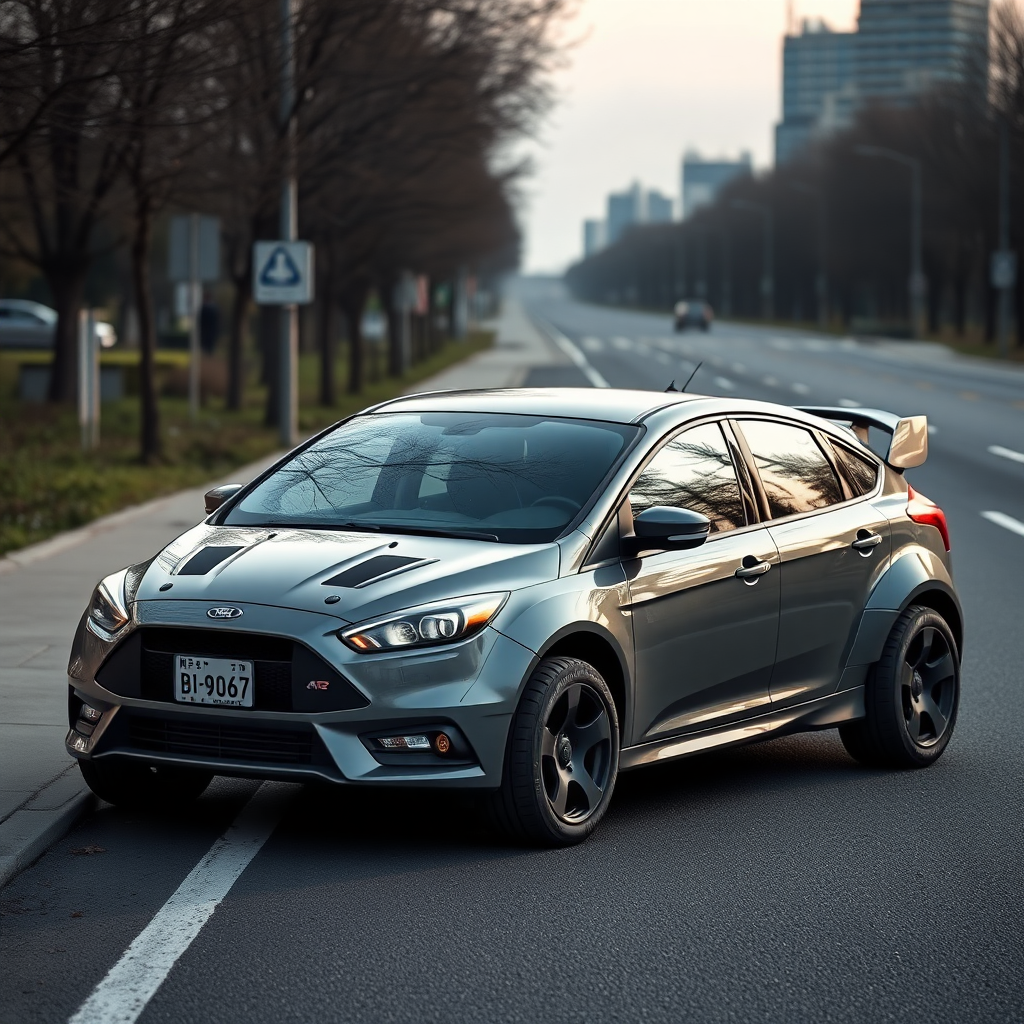 concept ford focus rs 2009 4x4 car is parked on the side of the road, inspired by Taiyō Matsumoto, tumblr, restomod, nd4, c4