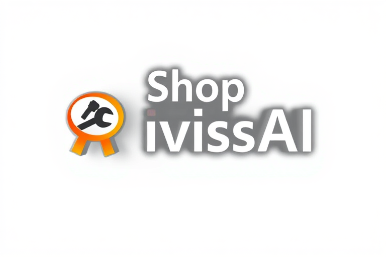 A logo for shop repair software called "Shop Advisor AI", with a wrench or pneumatic gun element incorporated